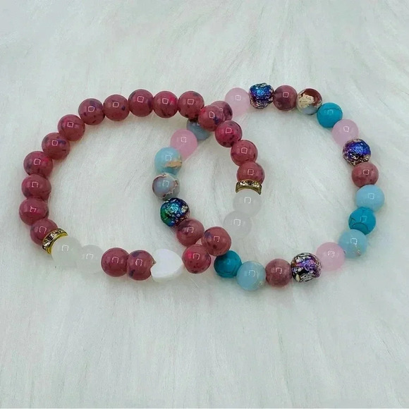 Sweetheart pink and Boho beaded Bracelet duo - Picture 5 of 5